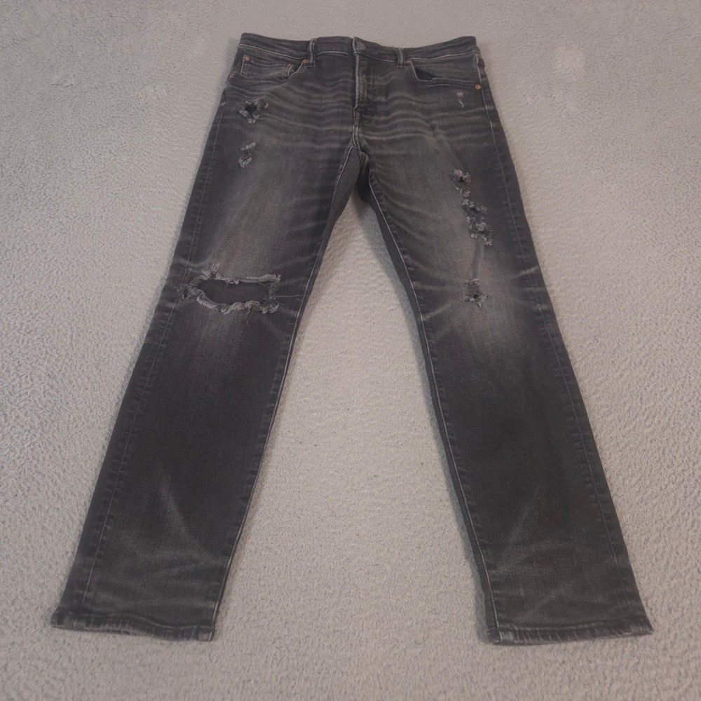 American Eagle Jeans Mens 33x30 Black Athletic Fit Airflex Distressed Denim